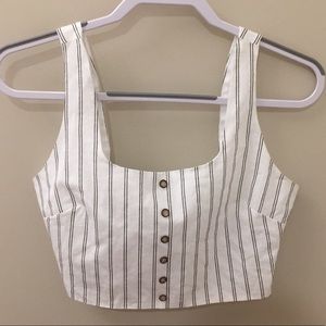 White Pinstriped Button Crop Top